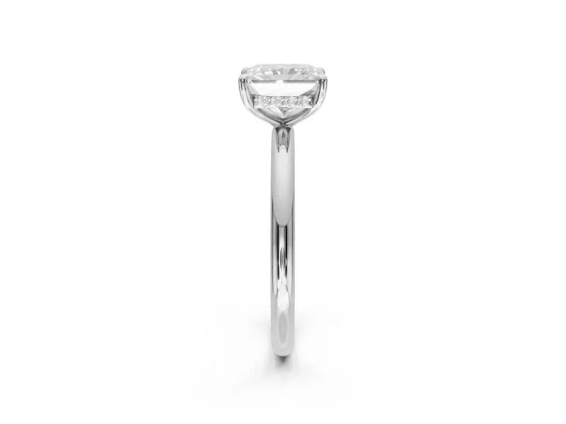 Radiant Cut Hidden Halo Engagement Ring Setting | Thin Plain Band | Platinum