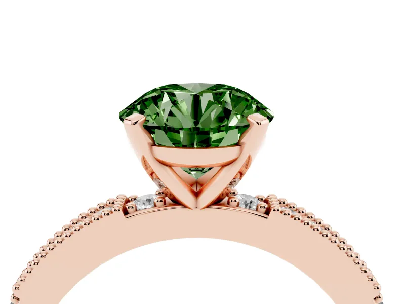 Round Vintage Pavé Engagement Ring Setting for a Fancy Green Lab-Grown Diamond | Rose Gold