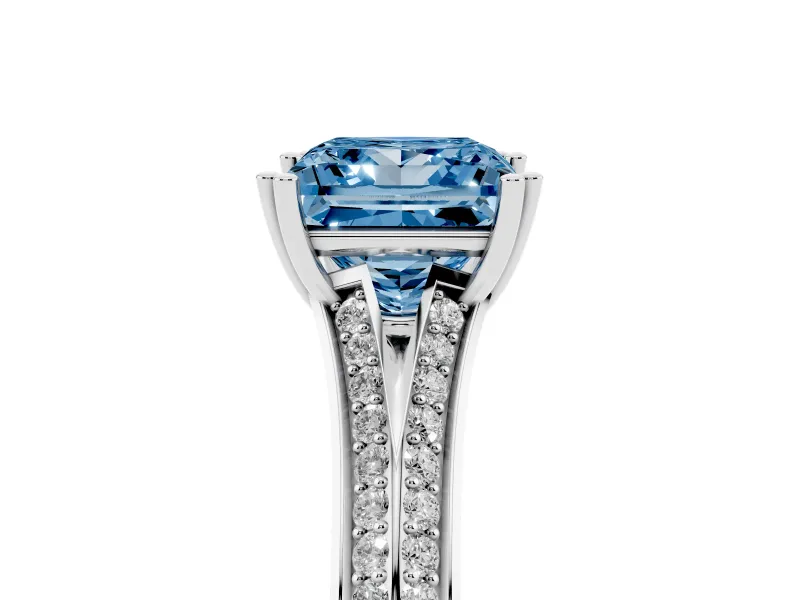 Princess Cut Pave Split Shank Engagement Ring Setting for a Fancy Blue Lab-Grown Diamond | Double Claw Prongs | Platinum