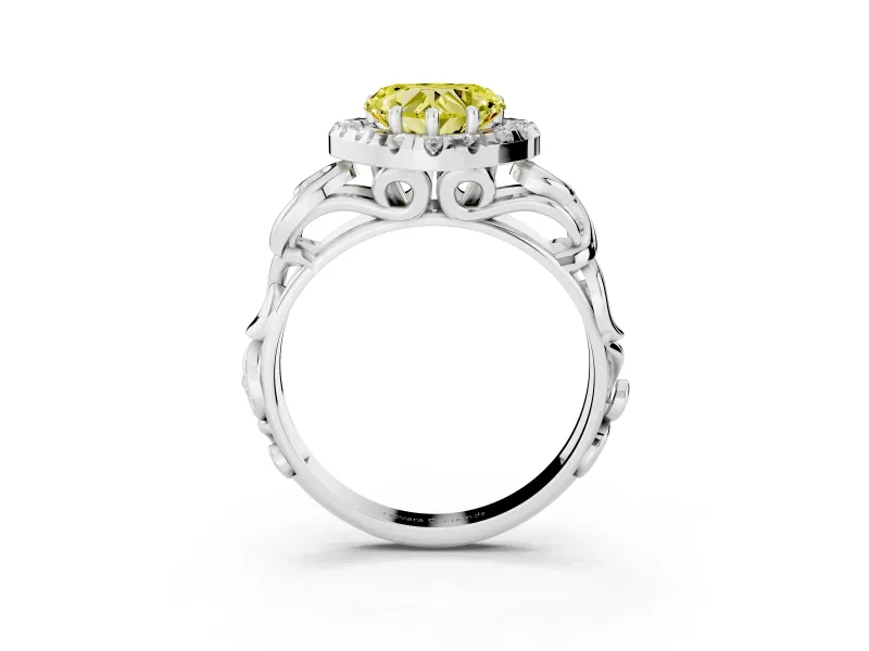 Heart-Shaped Filigree Halo Engagement Ring Setting for a Fancy Yellow Lab-Grown Diamond | White Gold