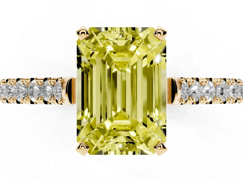 Emerald Cut Pavé Engagement Ring Setting for a Fancy Yellow Lab-Grown Diamond | Yellow Gold - Design NV-24454