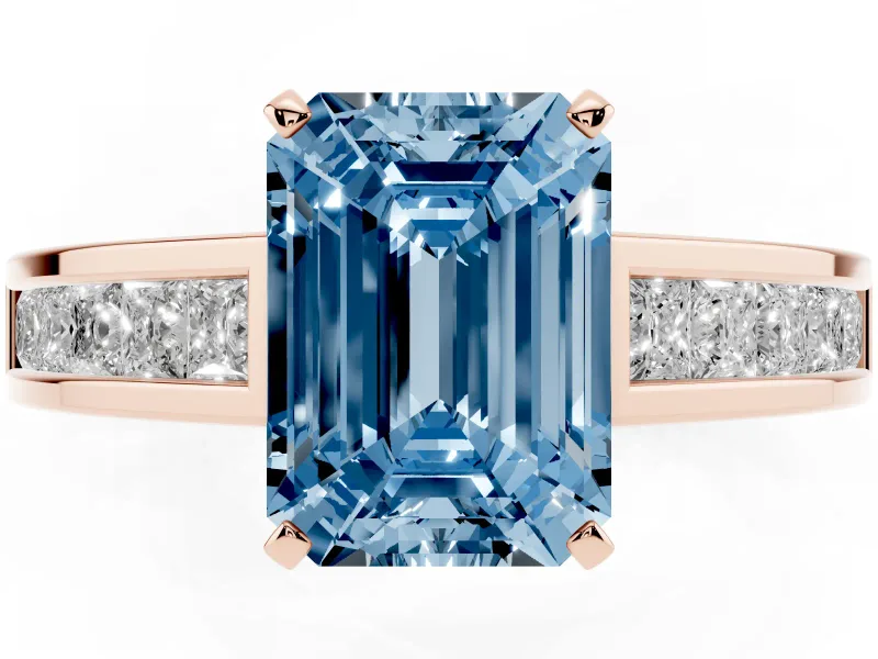 Emerald Cut Channel Engagement Ring Setting for a Fancy Blue Lab-Grown Diamond | Rose Gold