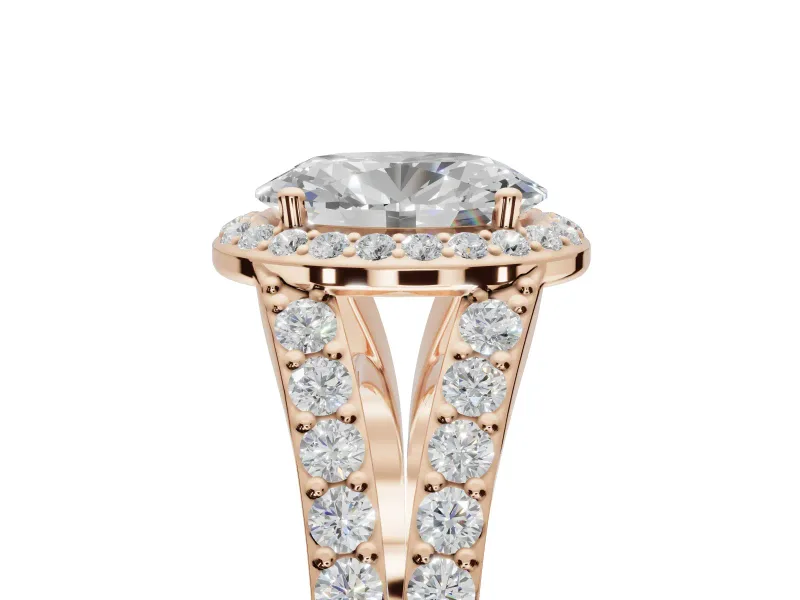 Oval Halo Pavé Engagement Ring Setting | Narrow Split Shank | Rose Gold