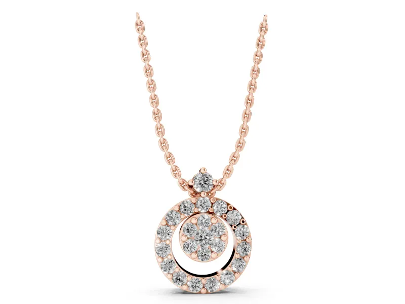 Round Lab-Grown Diamond Offset Cluster Circle Pendant | Pavé Outline | Rose Gold