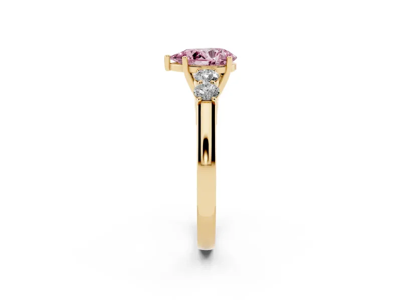 Pear-Shaped 5 Stone Engagement Ring Setting for a Fancy Pink Lab-Grown Diamond | Yellow Gold