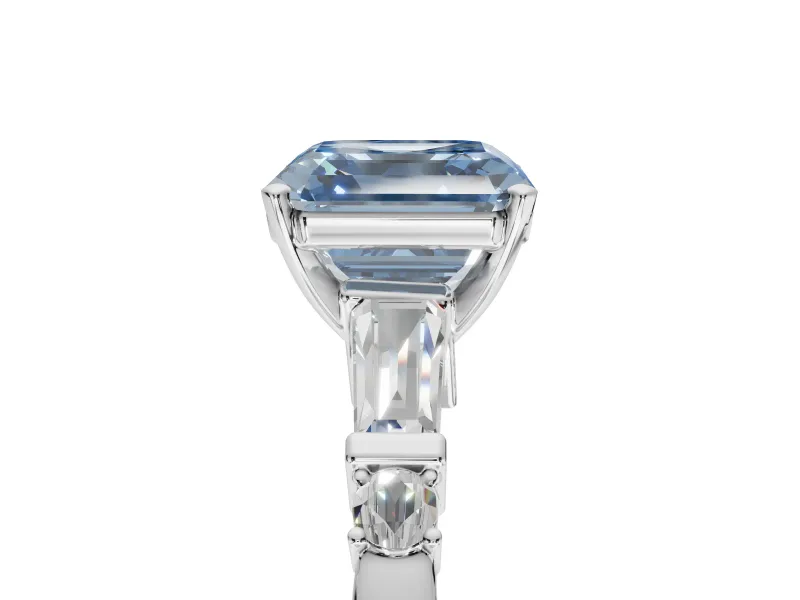 Asscher Cut Tapered Baguette Engagement Ring Setting for a Fancy Blue Lab-Grown Diamond | Platinum