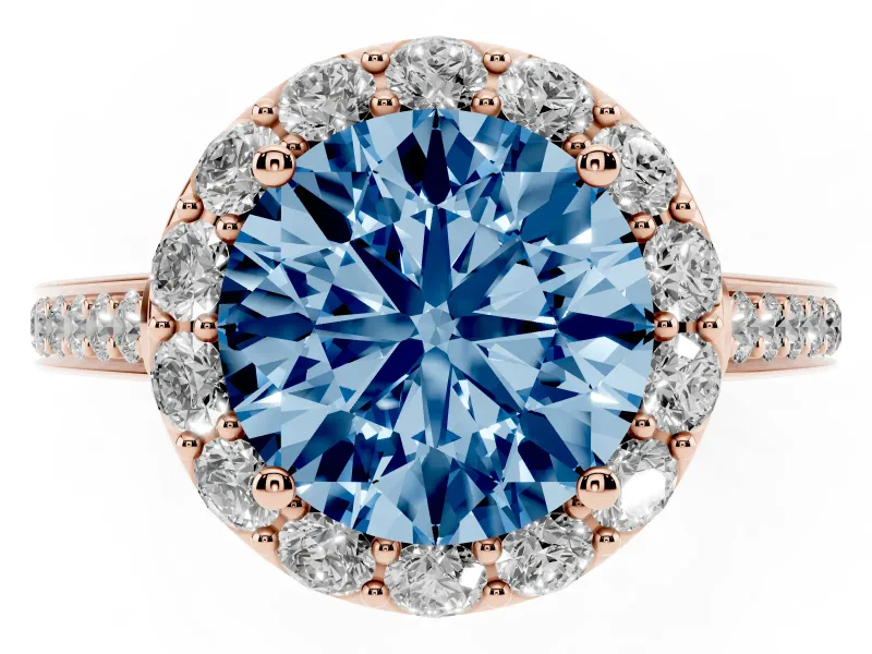 Round Floral Halo Engagement Ring Setting for a Fancy Blue Lab-Grown Diamond | Large Round Accents | Rose Gold