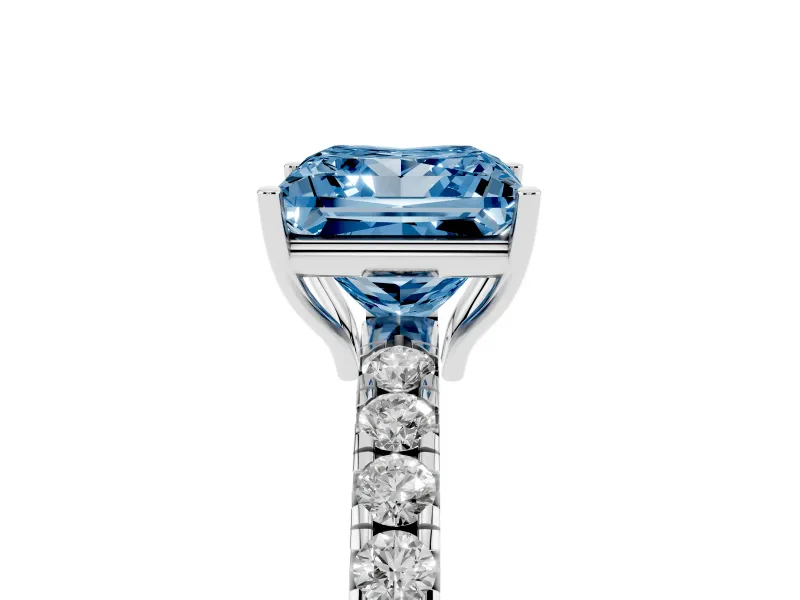 Princess Cut Pave Engagement Ring Setting for a Fancy Blue Lab-Grown Diamond | Shared Prong Band | White Gold