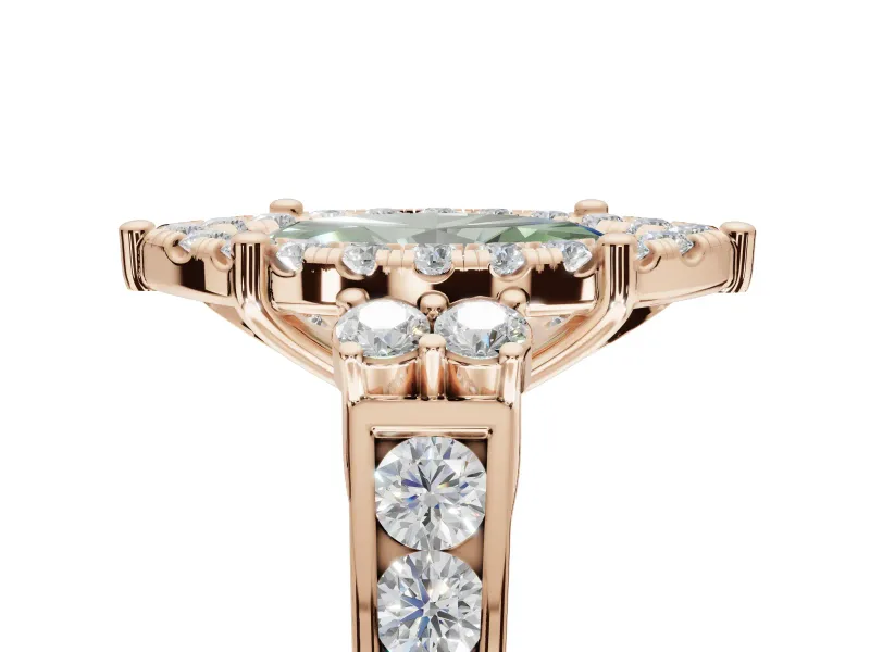 Marquise Halo Engagement Ring Setting for a Fancy Green Lab-Grown Diamond | Graduated Channel Band | Rose Gold