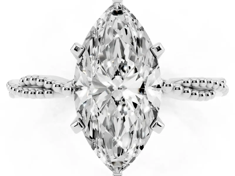 Marquise Twisted Solitaire Engagement Ring Setting | Beaded Twist Band | Platinum