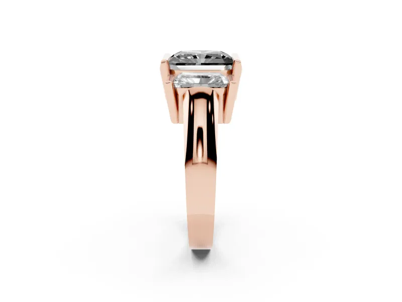Radiant Cut Channel-Set Three Stone Engagement Ring Setting for a Black Center | Rose Gold