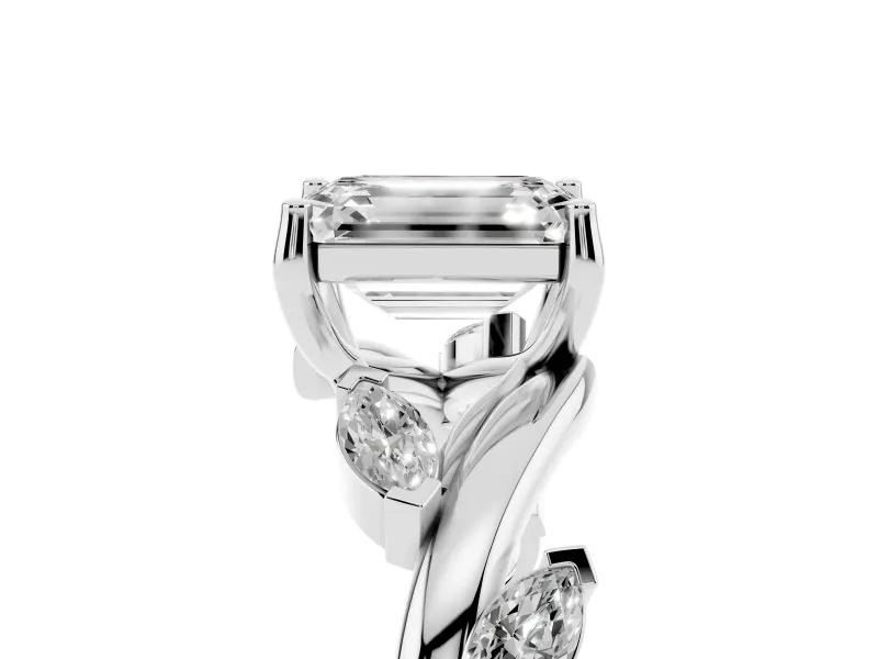 Emerald Cut Twisted Vine Engagement Ring Setting | Marquise Side Stones | Sterling Silver