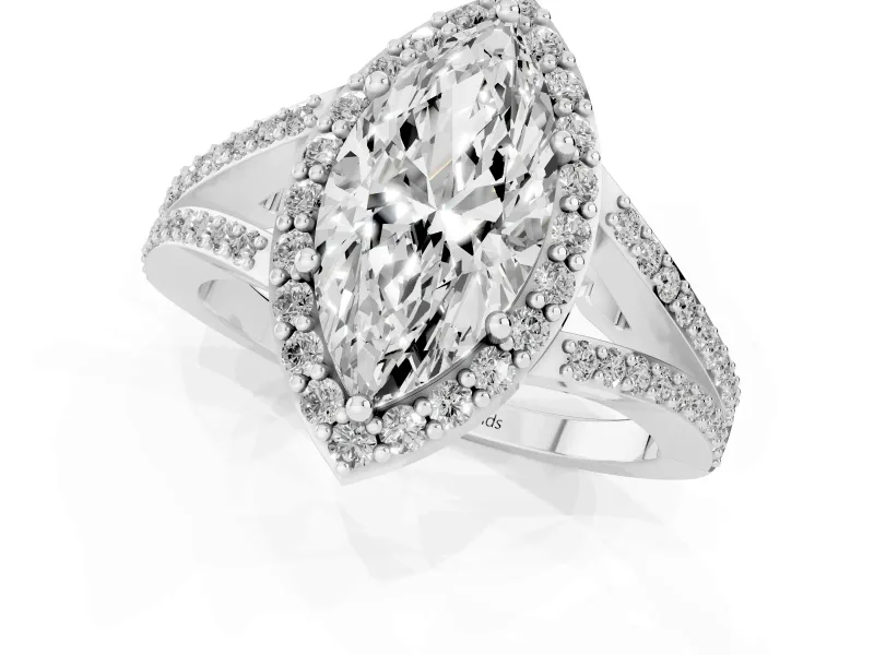 Marquise Halo Engagement Ring Setting | V-Split Pavé Band | Platinum