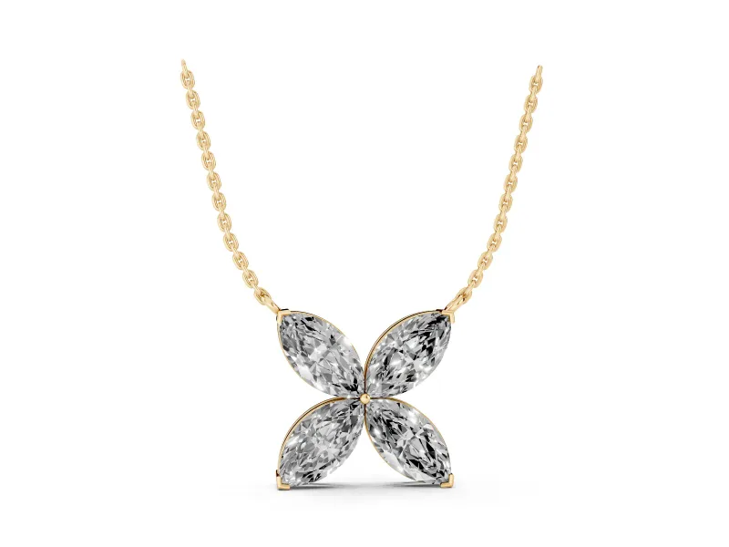 Marquise Lab-Grown Diamond Four-Petal Flower Pendant Necklace | V-Prong Tips | Yellow Gold