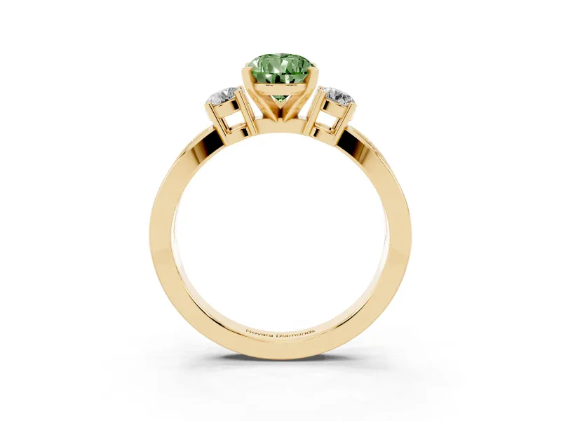 Pear-Shaped Three-Stone Twist Engagement Ring Setting for a Fancy Green Lab-Grown Diamond | Yellow Gold