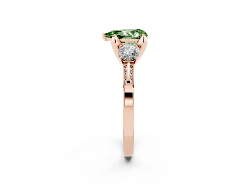 Pear-Shaped Hidden Halo Three Stone Engagement Ring Setting for a Fancy Green Lab-Grown Diamond | Rose Gold
