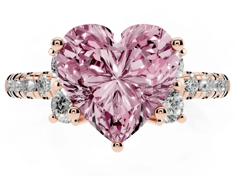 Heart-Shaped Side Stone Engagement Ring Setting for a Fancy Pink Lab-Grown Diamond | Pave Band | Rose Gold