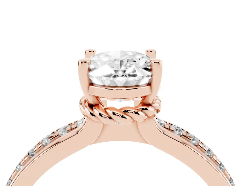 Oval Channel Set Solitaire Engagement Ring Setting | Rope Collar Head | Rose Gold