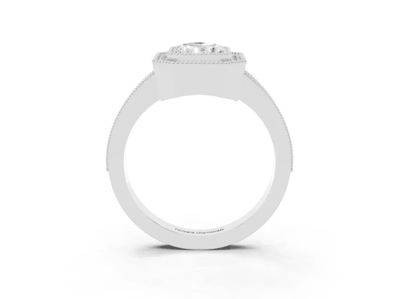 Radiant Cut Milgrain Halo Engagement Ring Setting | Pave Band | Platinum