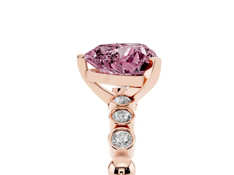 Heart-Shaped Beaded Solitaire Engagement Ring Setting for a Fancy Pink Lab-Grown Diamond | Rose Gold
