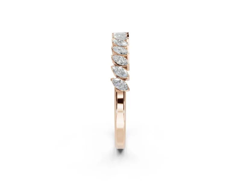 Marquise Lab-Grown Diamond Slanted Half Eternity Wedding Band | Tip Cups | Rose Gold
