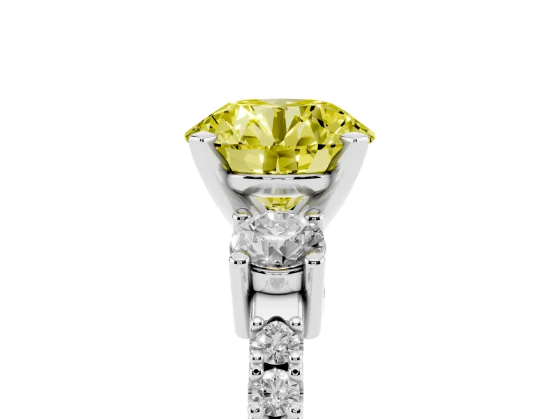 Round Three Stone Pavé Engagement Ring Setting for a Fancy Yellow Lab-Grown Diamond | Round Side Stones | Platinum