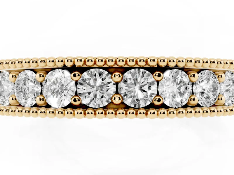 Round Lab-Grown Diamond Milgrain Wedding Band | Scroll Openwork Gallery | Yellow Gold