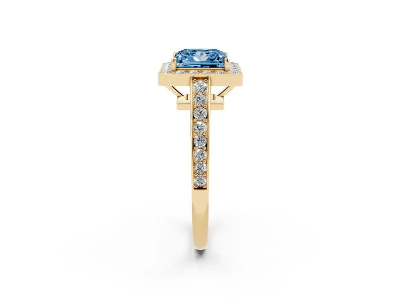 Princess Cut Framed Halo Engagement Ring Setting for a Fancy Blue Lab-Grown Diamond | Yellow Gold