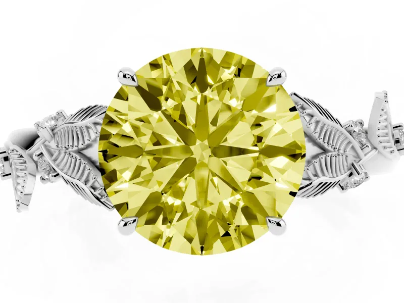 Round Leaf Solitaire Engagement Ring Setting for a Fancy Yellow Lab-Grown Diamond | Sterling Silver