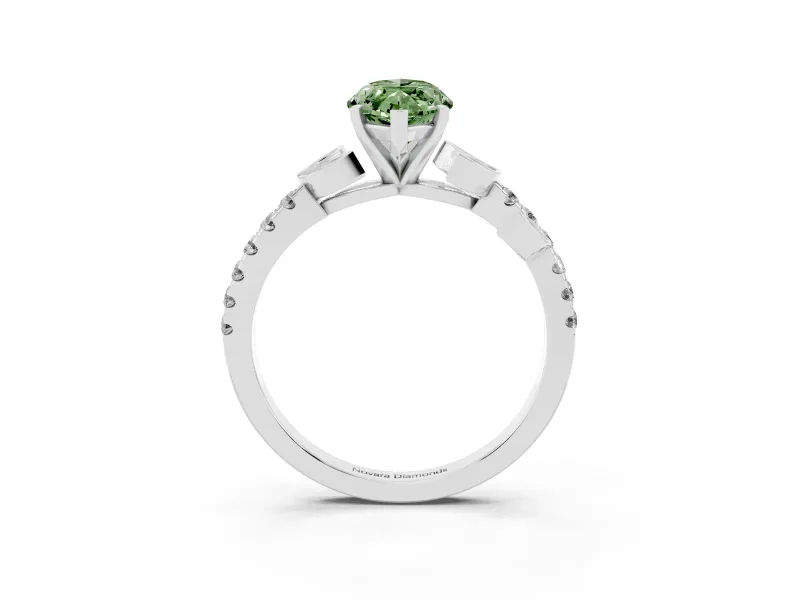 Marquise Leaf Pavé Engagement Ring Setting for a Fancy Green Lab-Grown Diamond | Platinum