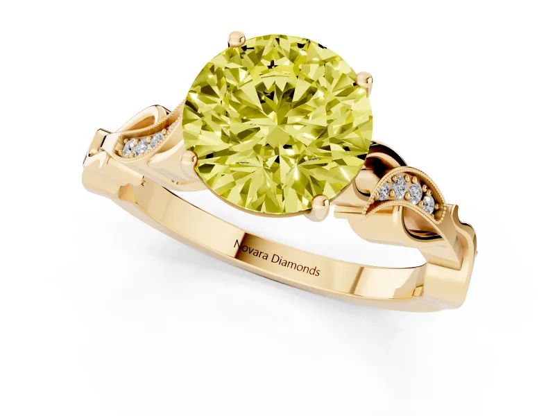Round Vine Engagement Ring Setting for a Fancy Yellow Lab-Grown Diamond | Yellow Gold