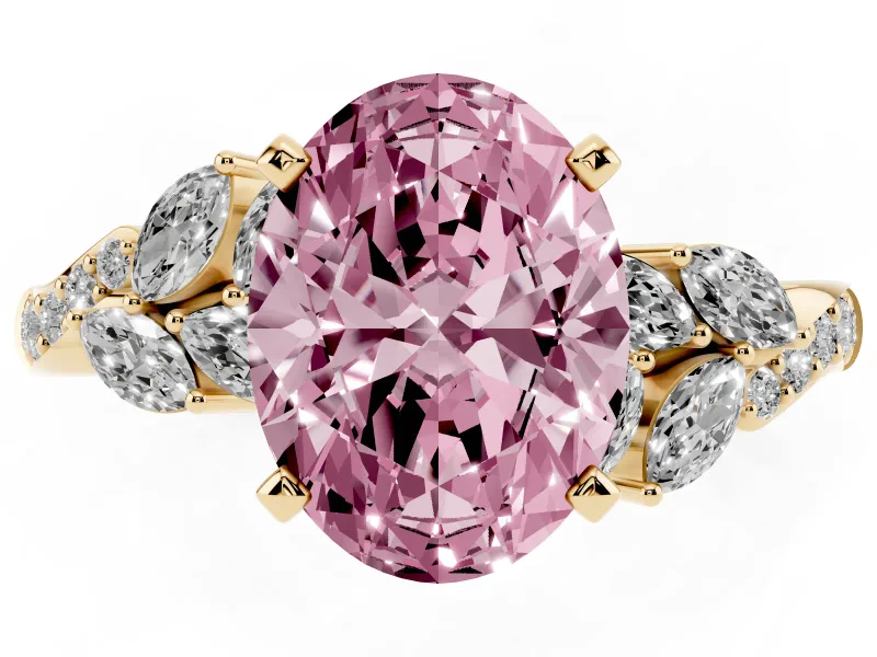 Oval Floral Engagement Ring Setting for a Fancy Pink Lab-Grown Diamond | Yellow Gold