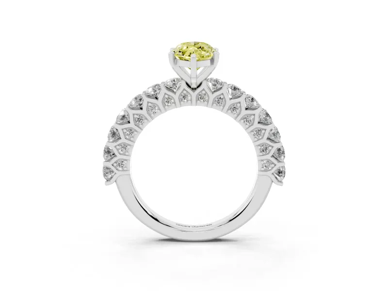 Fancy Yellow Marquise Cut Diamond Solitaire Ring Set in Platinum with Shared Prong Pavé Band