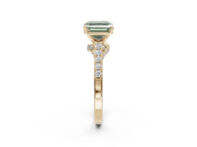 Asscher Cut Pavé Solitaire Engagement Ring Setting for a Fancy Green Lab-Grown Diamond | Crossover Gallery | Yellow Gold