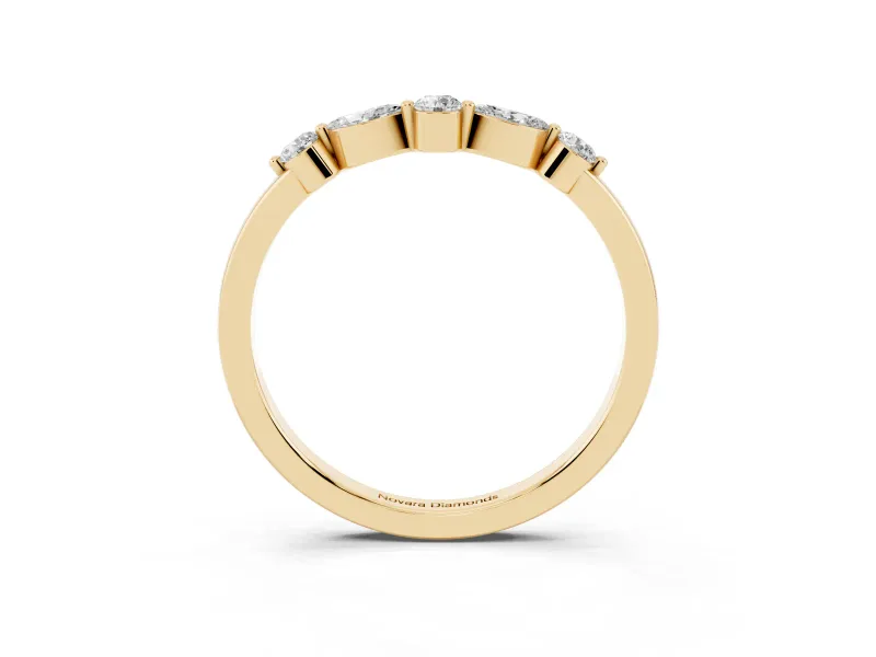 Round and Marquise Diamond Half Eternity Band Set in Yellow gold with Alternating Prong Setting