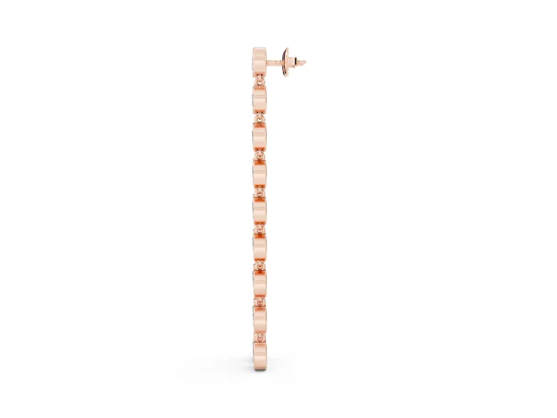 Round Lab-Grown Diamond Bezel Station Drop Earrings | Nine Linked Bezels | Rose Gold