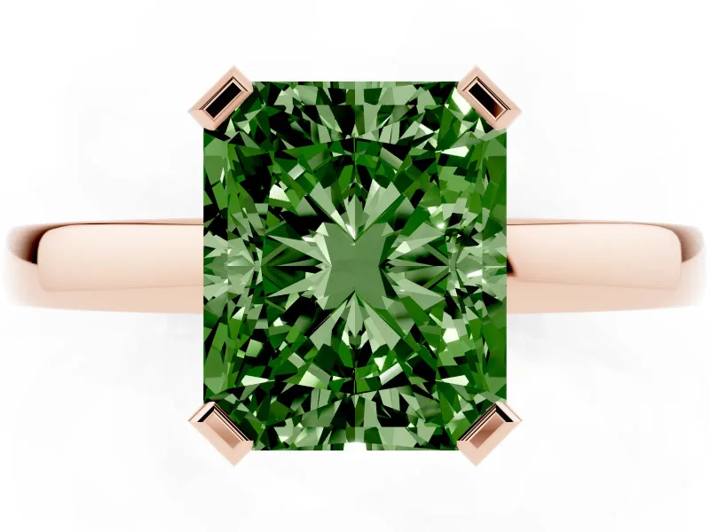 Radiant Cut Solitaire Engagement Ring Setting for a Fancy Green Lab-Grown Diamond | Flat Tab Prongs | Rose Gold