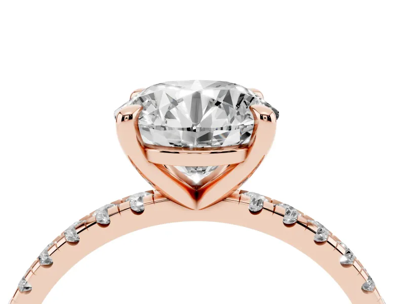 Round Petite Pavé Solitaire Engagement Ring Setting | Slim Band | Rose Gold