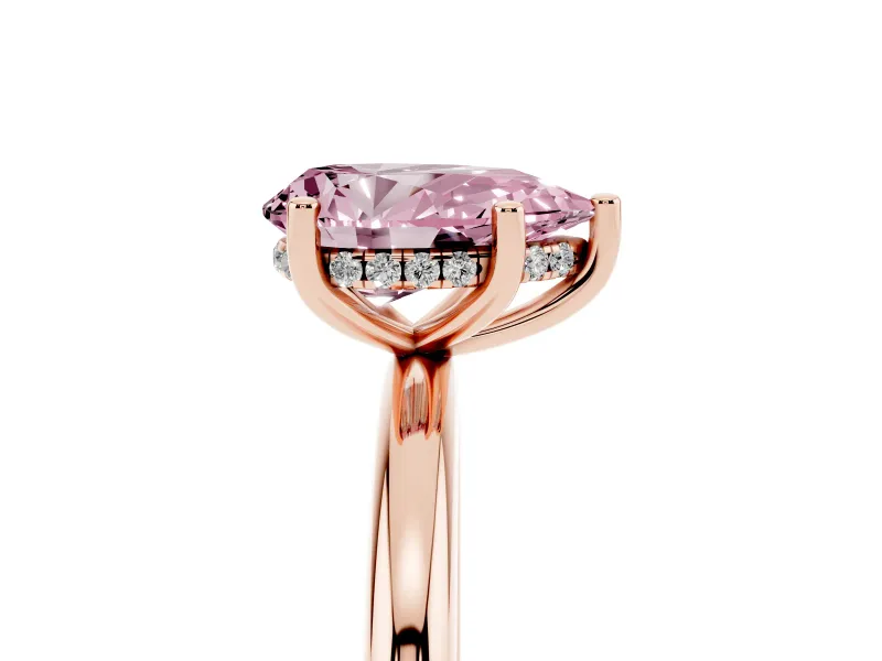 Pear-Shaped Micro-Prong Hidden Halo Engagement Ring Setting for a Fancy Pink Lab-Grown Diamond | Plain Band | Rose Gold