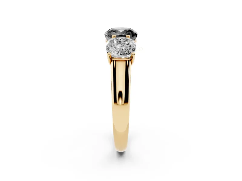 Cushion Cut Three Stone Engagement Ring Setting for a Black Center | Basket Prong Heads | Yellow Gold