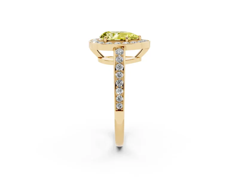 Pear-Shaped Framed Halo Engagement Ring Setting for a Fancy Yellow Lab-Grown Diamond | Yellow Gold