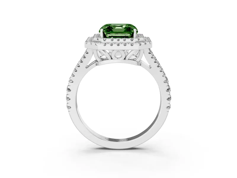 Asscher Cut Halo Engagement Ring Setting for a Fancy Green Lab-Grown Diamond | Sterling Silver - Design NV-24799