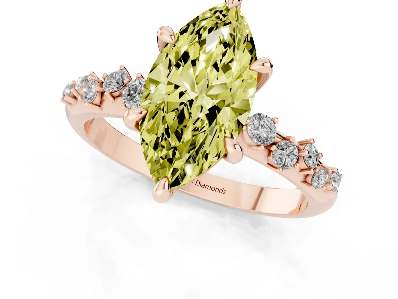 Marquise Graduated Accent Engagement Ring Setting for a Fancy Yellow Lab-Grown Diamond | Rose Gold