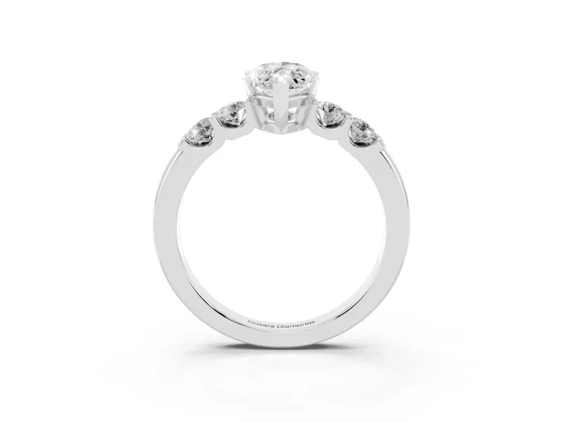Marquise Cut Diamond Five-Stone Prong Set Engagement Ring Set in White gold with Channel Band