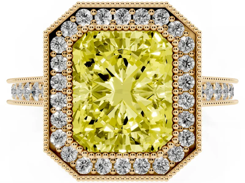 Radiant Cut Halo Engagement Ring Setting for a Fancy Yellow Lab-Grown Diamond | Yellow Gold - Design NV-24721