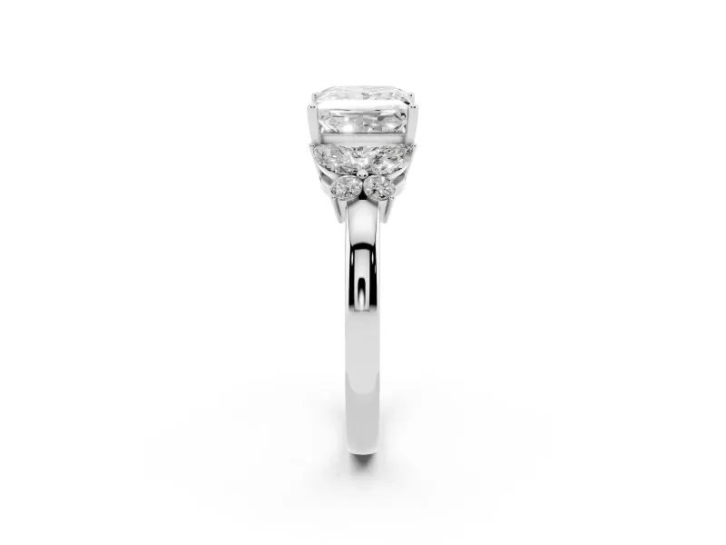 Princess Cut Diamond Solitaire Floral Ring Set in White gold with Marquise Petals and Prong Setting