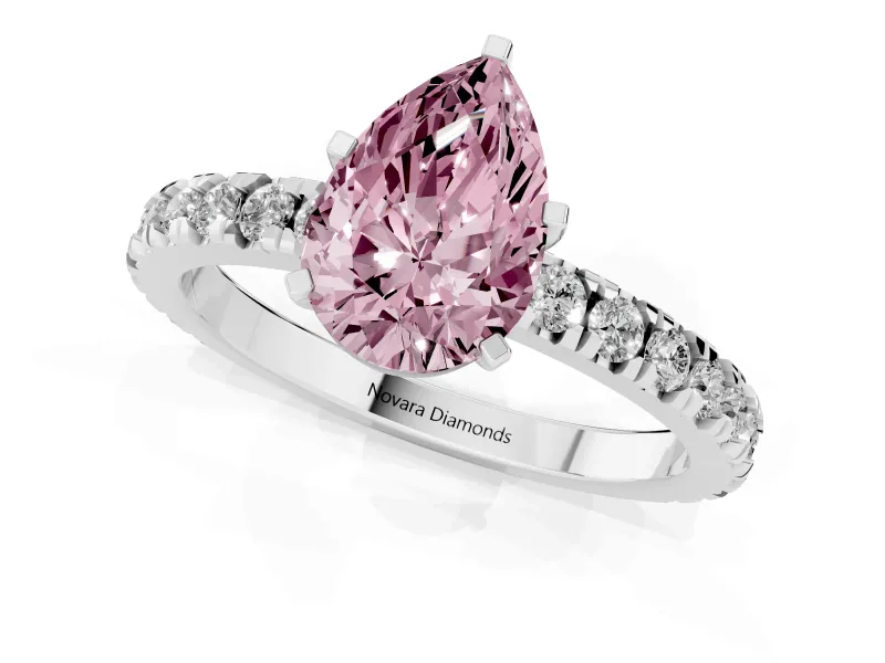 Fancy Pink Pear Cut Diamond Pavé Band Solitaire Set in White gold with Prong Setting