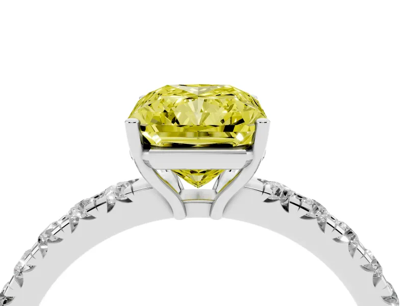 Radiant Cut Pave Engagement Ring Setting for a Fancy Yellow Lab-Grown Diamond | Shared Prong Band | Sterling Silver