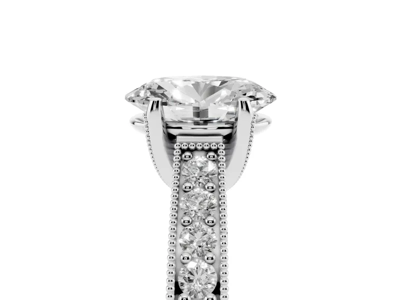 Oval Vintage Hidden Halo Engagement Ring Setting | Milgrain Pave Band | Sterling Silver