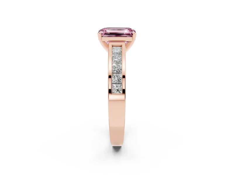 Emerald Cut Channel Engagement Ring Setting for a Fancy Pink Lab-Grown Diamond | Rose Gold